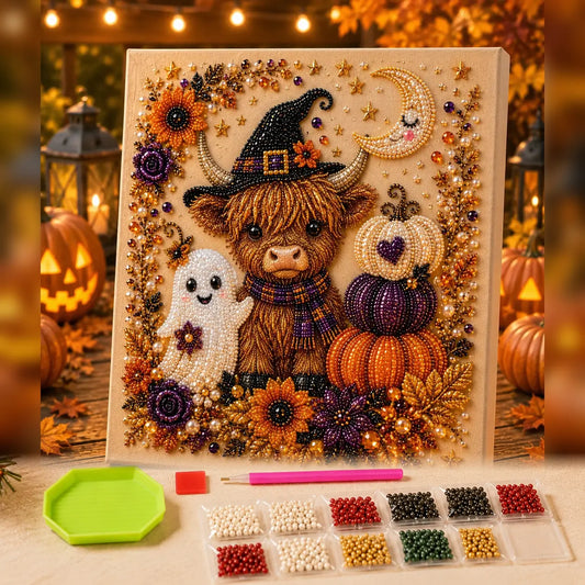 Small No-Light Cute Ghost 8in × 8in Themed Pearl 3D Diamond Painting DIY Kit, Multi-Purpose Autumn Craft Set, Beautiful Mural Decoration Accessory for Home Interior Decor and Holiday Party Gifts