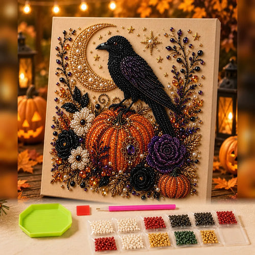 Small No-Light Cute Ghost 8in × 8in Themed Pearl 3D Diamond Painting DIY Kit, Multi-Purpose Autumn Craft Set, Beautiful Mural Decoration Accessory for Home Interior Decor and Holiday Party Gifts