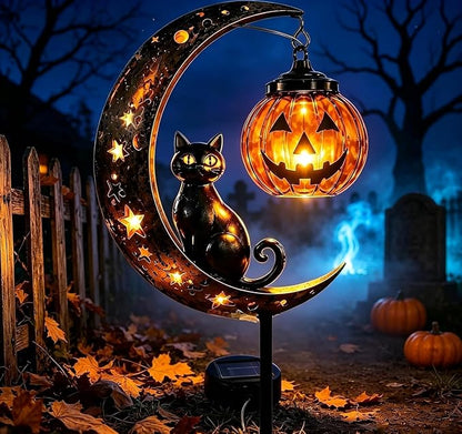Solar Halloween Black Cat & Pumpkin Moon Garden Stake Light, 2026 New Solar Pumpkins Lantern Outdoor Halloween Yard Decor for Garden, Patio, Lawn, Walkway