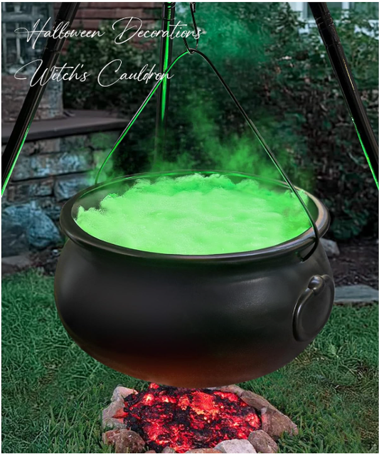 Halloween Decorations Outdoor - Large Witches Cauldron on 54" Tripod | Hocus Pocus Candy Bucket, Halloween Decor, Black Plastic Bowl, Home Party Room Decor , Indoor Outside Yard Lawn Use