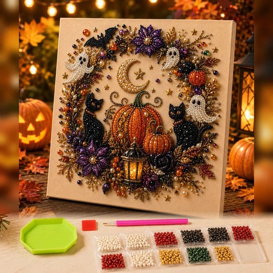 Small Size Unlit Cute Ghost 8in × 8in Themed Pearl 3D Diamond Painting DIY Kit, Multi-purpose Autumn Craft Set, Beautiful Mural Decoration Accessories for Home Interior Decoration and Holiday Party Gifts